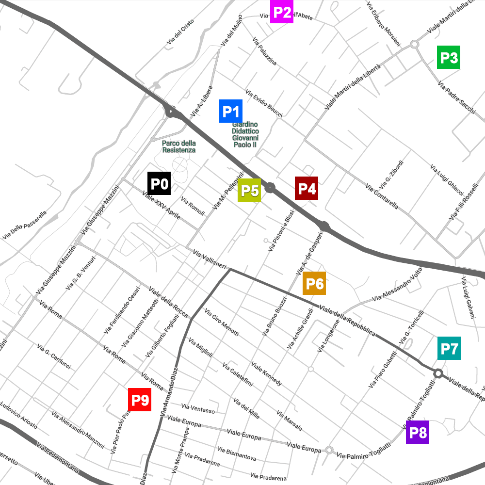 Mappa dei parcheggi del Palio dell'Angelica a Scandiano